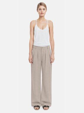 FILIPPA K Sidney Taupe Poly Wool Blend Wide Leg Pleated Trousers Pants, Size XS